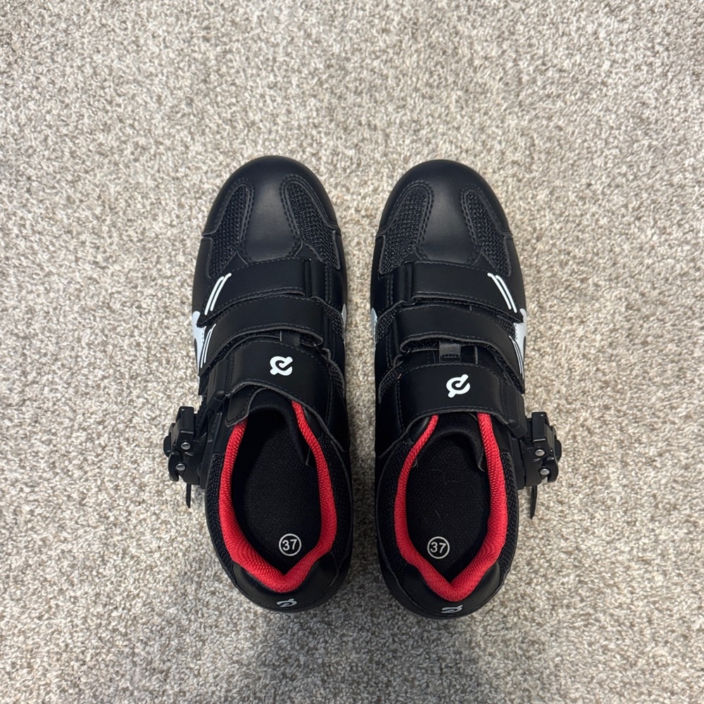 Black Peleton Shoes with Red Interior - Size 37